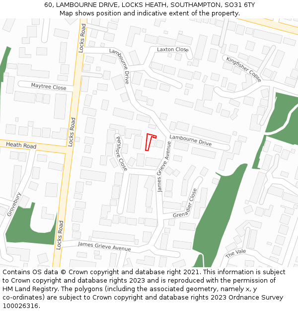 60, LAMBOURNE DRIVE, LOCKS HEATH, SOUTHAMPTON, SO31 6TY: Location map and indicative extent of plot