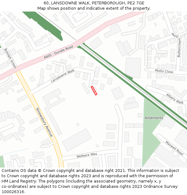60, LANSDOWNE WALK, PETERBOROUGH, PE2 7GE: Location map and indicative extent of plot