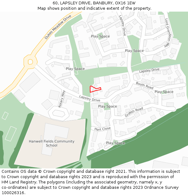 60, LAPSLEY DRIVE, BANBURY, OX16 1EW: Location map and indicative extent of plot