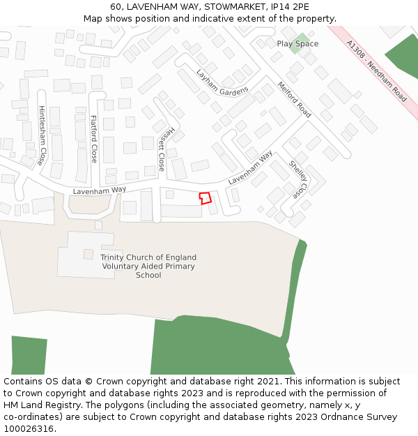 60, LAVENHAM WAY, STOWMARKET, IP14 2PE: Location map and indicative extent of plot