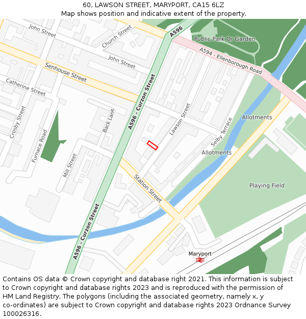 60, LAWSON STREET, MARYPORT, CA15 6LZ: Location map and indicative extent of plot