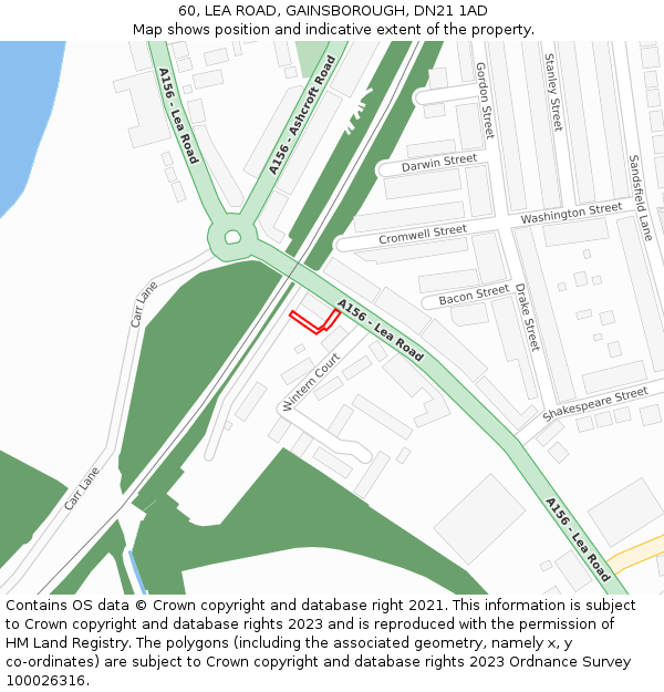 60, LEA ROAD, GAINSBOROUGH, DN21 1AD: Location map and indicative extent of plot