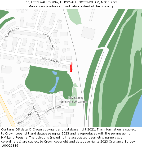 60, LEEN VALLEY WAY, HUCKNALL, NOTTINGHAM, NG15 7QR: Location map and indicative extent of plot