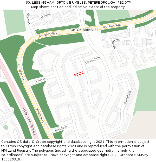 60, LESSINGHAM, ORTON BRIMBLES, PETERBOROUGH, PE2 5TP: Location map and indicative extent of plot