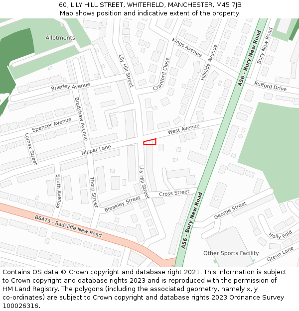 60, LILY HILL STREET, WHITEFIELD, MANCHESTER, M45 7JB: Location map and indicative extent of plot