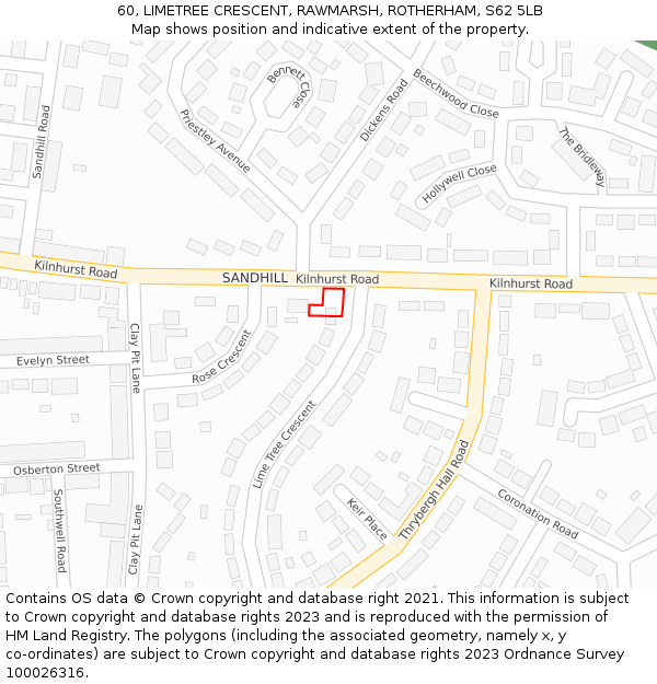 60, LIMETREE CRESCENT, RAWMARSH, ROTHERHAM, S62 5LB: Location map and indicative extent of plot