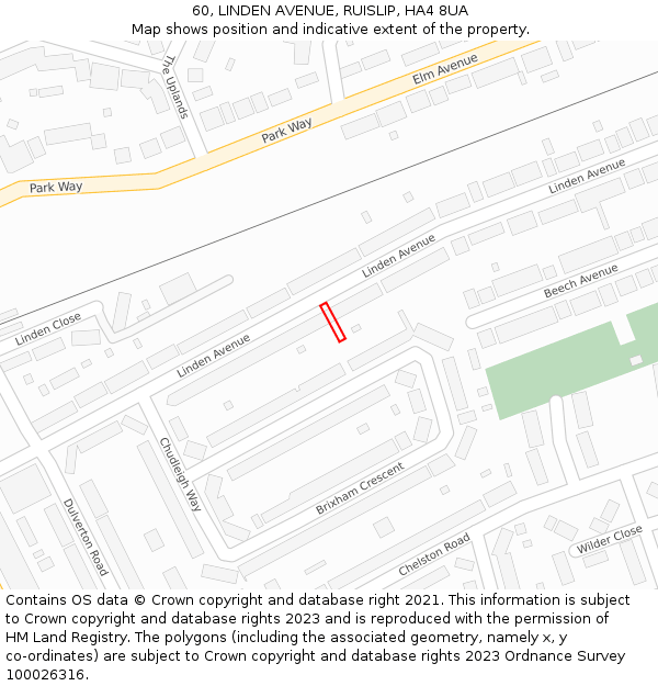 60, LINDEN AVENUE, RUISLIP, HA4 8UA: Location map and indicative extent of plot