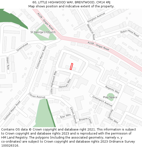 60, LITTLE HIGHWOOD WAY, BRENTWOOD, CM14 4RJ: Location map and indicative extent of plot