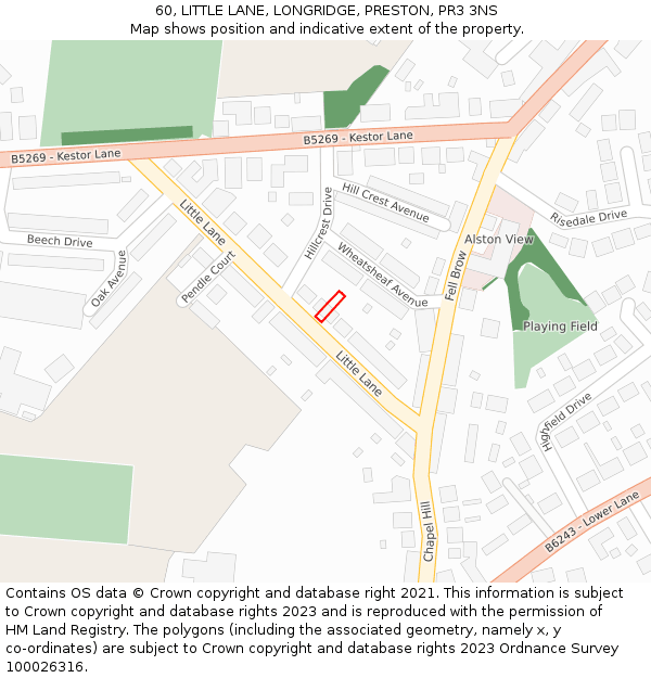 60, LITTLE LANE, LONGRIDGE, PRESTON, PR3 3NS: Location map and indicative extent of plot