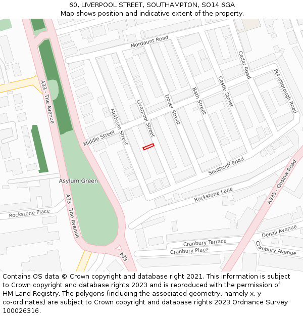 60, LIVERPOOL STREET, SOUTHAMPTON, SO14 6GA: Location map and indicative extent of plot