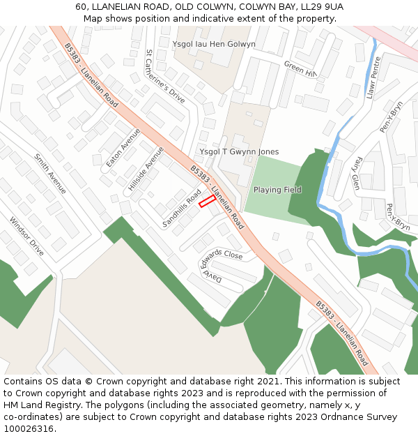 60, LLANELIAN ROAD, OLD COLWYN, COLWYN BAY, LL29 9UA: Location map and indicative extent of plot
