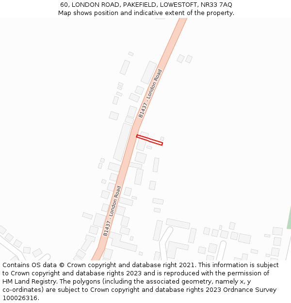 60, LONDON ROAD, PAKEFIELD, LOWESTOFT, NR33 7AQ: Location map and indicative extent of plot
