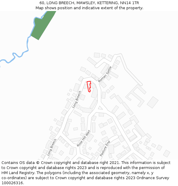 60, LONG BREECH, MAWSLEY, KETTERING, NN14 1TR: Location map and indicative extent of plot