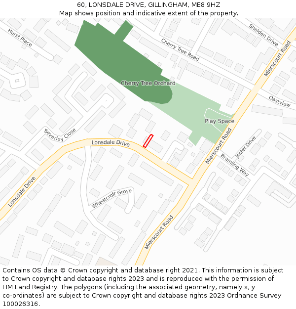 60, LONSDALE DRIVE, GILLINGHAM, ME8 9HZ: Location map and indicative extent of plot