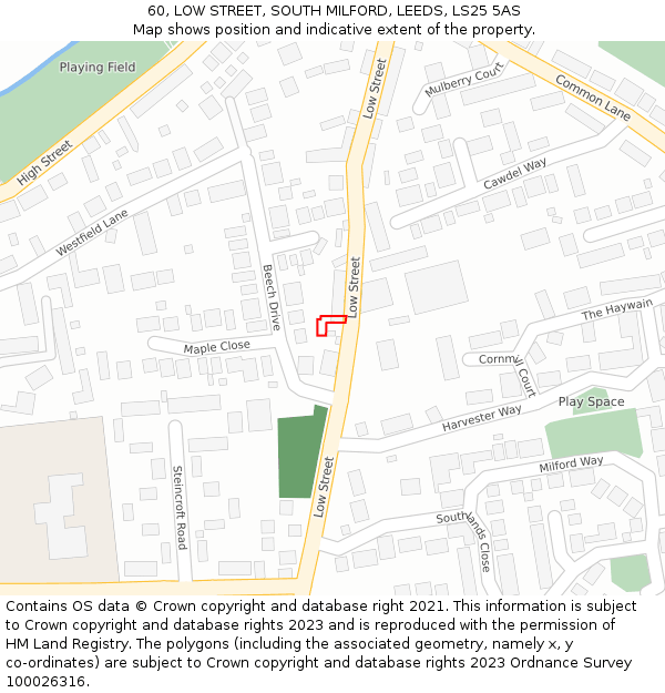 60, LOW STREET, SOUTH MILFORD, LEEDS, LS25 5AS: Location map and indicative extent of plot