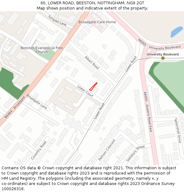 60, LOWER ROAD, BEESTON, NOTTINGHAM, NG9 2GT: Location map and indicative extent of plot