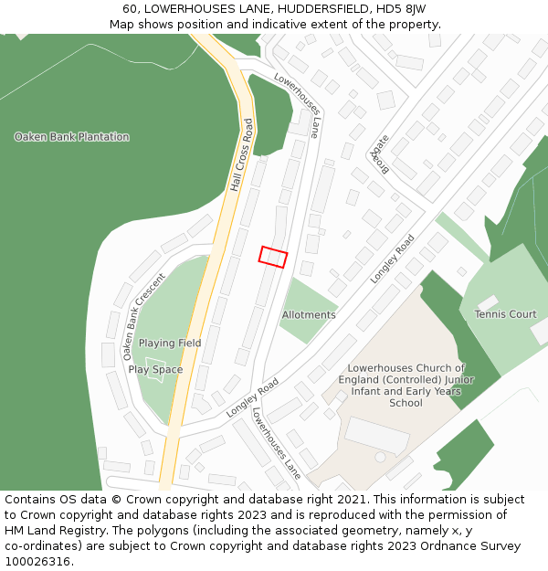 60, LOWERHOUSES LANE, HUDDERSFIELD, HD5 8JW: Location map and indicative extent of plot