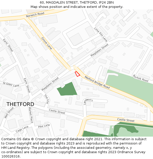 60, MAGDALEN STREET, THETFORD, IP24 2BN: Location map and indicative extent of plot