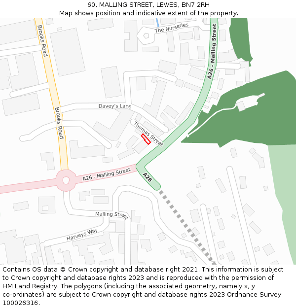 60, MALLING STREET, LEWES, BN7 2RH: Location map and indicative extent of plot