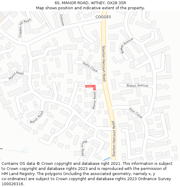 60, MANOR ROAD, WITNEY, OX28 3SR: Location map and indicative extent of plot