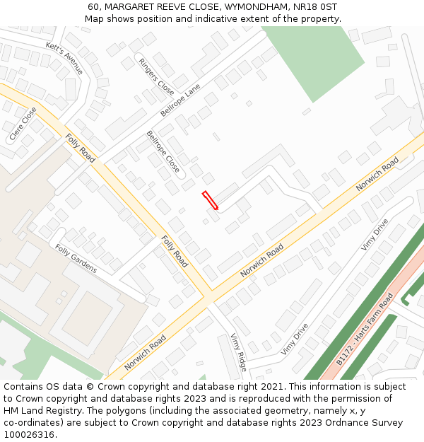 60, MARGARET REEVE CLOSE, WYMONDHAM, NR18 0ST: Location map and indicative extent of plot