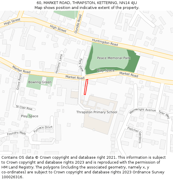 60, MARKET ROAD, THRAPSTON, KETTERING, NN14 4JU: Location map and indicative extent of plot