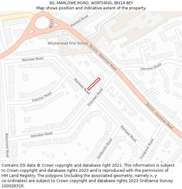60, MARLOWE ROAD, WORTHING, BN14 8EY: Location map and indicative extent of plot