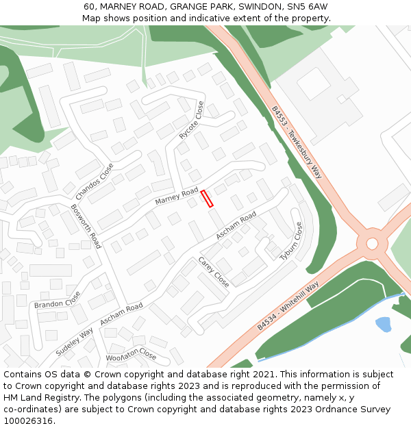 60, MARNEY ROAD, GRANGE PARK, SWINDON, SN5 6AW: Location map and indicative extent of plot