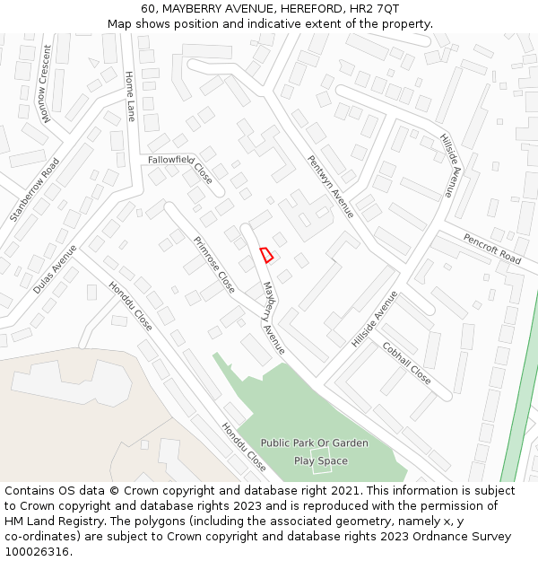 60, MAYBERRY AVENUE, HEREFORD, HR2 7QT: Location map and indicative extent of plot