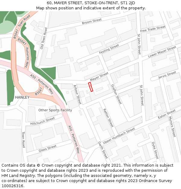 60, MAYER STREET, STOKE-ON-TRENT, ST1 2JD: Location map and indicative extent of plot