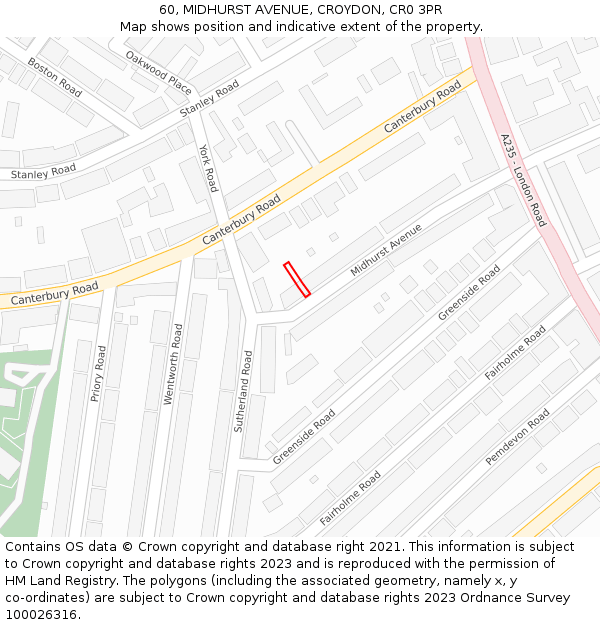 60, MIDHURST AVENUE, CROYDON, CR0 3PR: Location map and indicative extent of plot