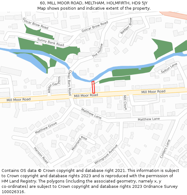 60, MILL MOOR ROAD, MELTHAM, HOLMFIRTH, HD9 5JY: Location map and indicative extent of plot