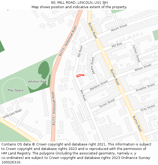 60, MILL ROAD, LINCOLN, LN1 3JH: Location map and indicative extent of plot