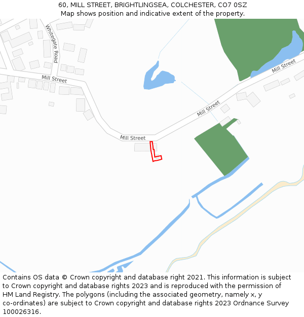 60, MILL STREET, BRIGHTLINGSEA, COLCHESTER, CO7 0SZ: Location map and indicative extent of plot