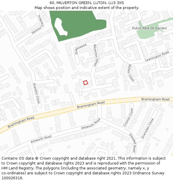 60, MILVERTON GREEN, LUTON, LU3 3XS: Location map and indicative extent of plot