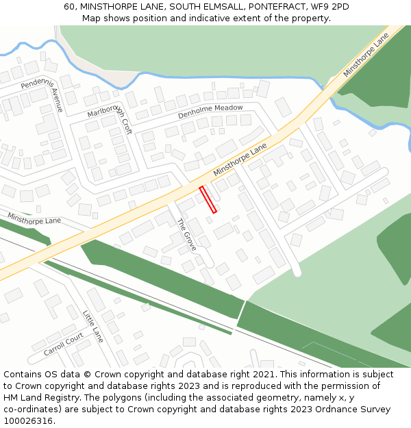 60, MINSTHORPE LANE, SOUTH ELMSALL, PONTEFRACT, WF9 2PD: Location map and indicative extent of plot