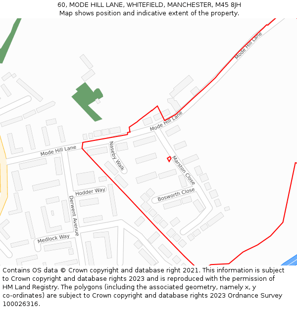 60, MODE HILL LANE, WHITEFIELD, MANCHESTER, M45 8JH: Location map and indicative extent of plot