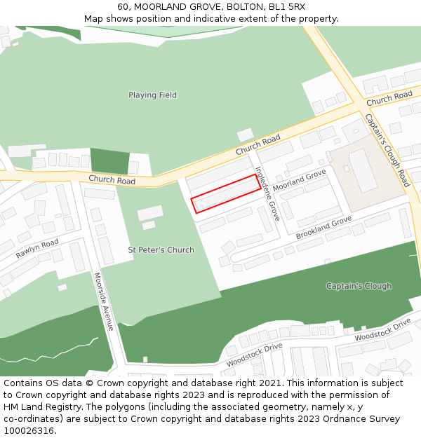 60, MOORLAND GROVE, BOLTON, BL1 5RX: Location map and indicative extent of plot