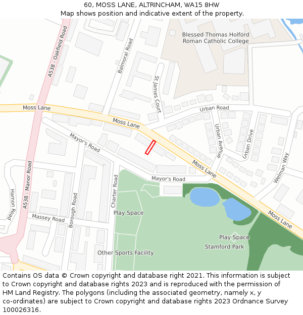 60, MOSS LANE, ALTRINCHAM, WA15 8HW: Location map and indicative extent of plot