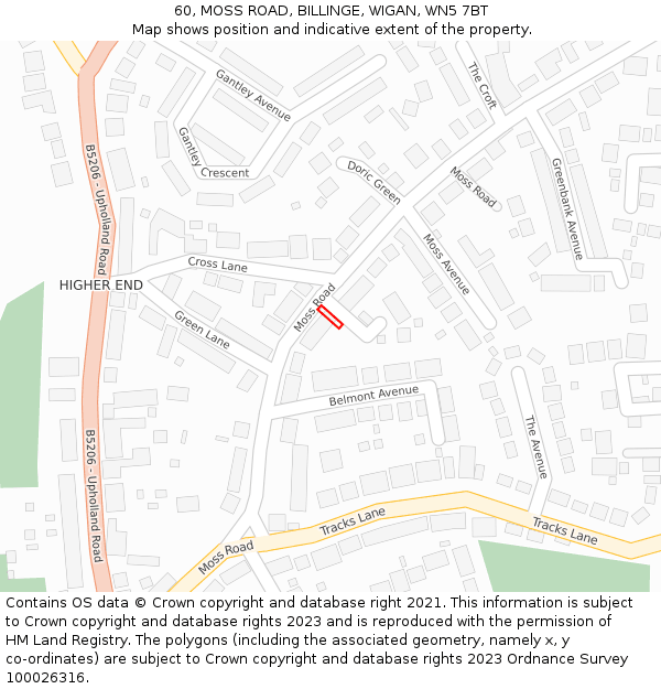 60, MOSS ROAD, BILLINGE, WIGAN, WN5 7BT: Location map and indicative extent of plot