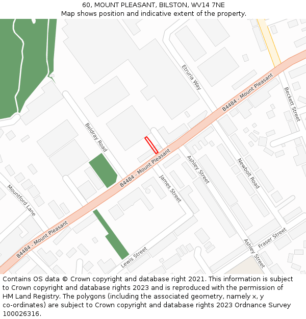 60, MOUNT PLEASANT, BILSTON, WV14 7NE: Location map and indicative extent of plot
