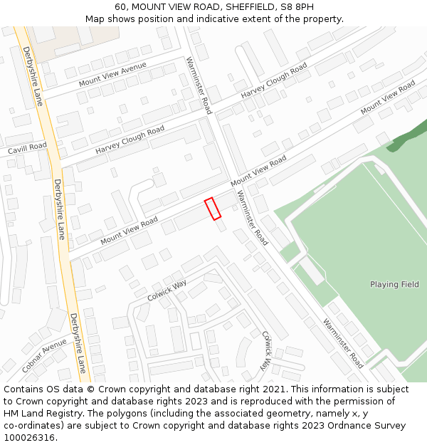 60, MOUNT VIEW ROAD, SHEFFIELD, S8 8PH: Location map and indicative extent of plot
