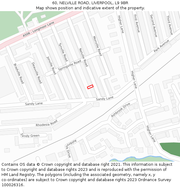 60, NELVILLE ROAD, LIVERPOOL, L9 9BR: Location map and indicative extent of plot