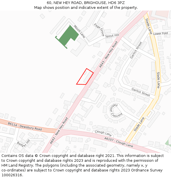 60, NEW HEY ROAD, BRIGHOUSE, HD6 3PZ: Location map and indicative extent of plot