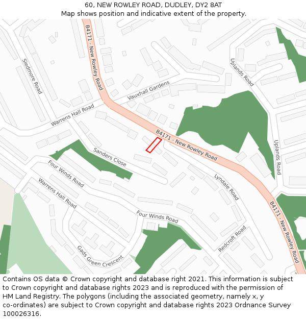 60, NEW ROWLEY ROAD, DUDLEY, DY2 8AT: Location map and indicative extent of plot