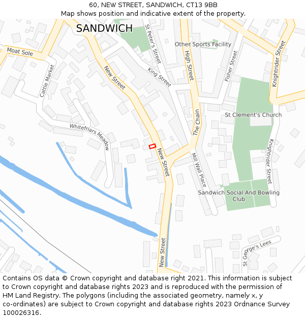 60, NEW STREET, SANDWICH, CT13 9BB: Location map and indicative extent of plot