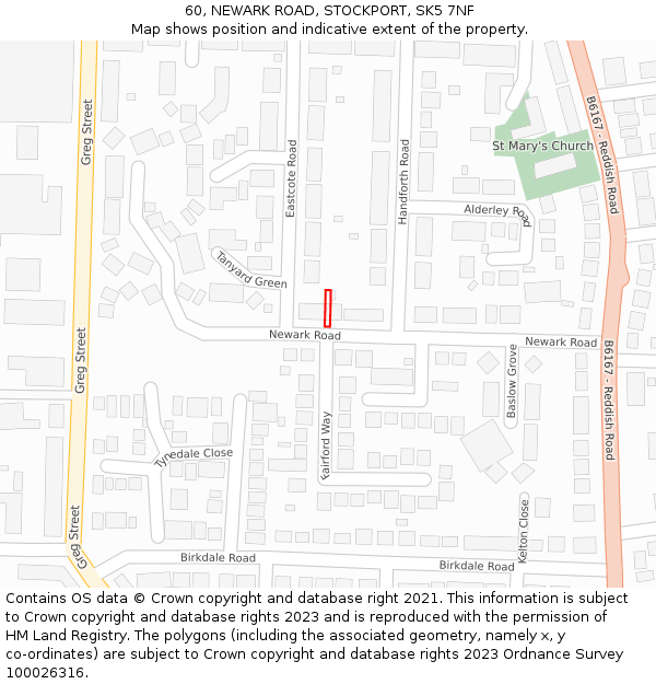 60, NEWARK ROAD, STOCKPORT, SK5 7NF: Location map and indicative extent of plot