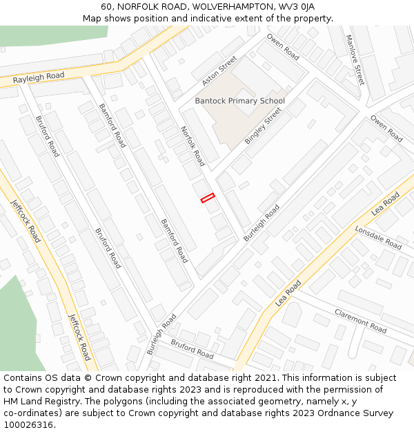 60, NORFOLK ROAD, WOLVERHAMPTON, WV3 0JA: Location map and indicative extent of plot