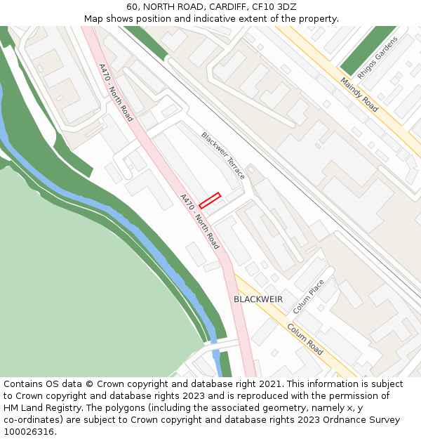 60, NORTH ROAD, CARDIFF, CF10 3DZ: Location map and indicative extent of plot