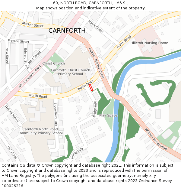 60, NORTH ROAD, CARNFORTH, LA5 9LJ: Location map and indicative extent of plot